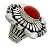 Thomas Jim, Ring, Mediterranean Coral, Sterling Silver, Navajo Handmade, 7 1/4
