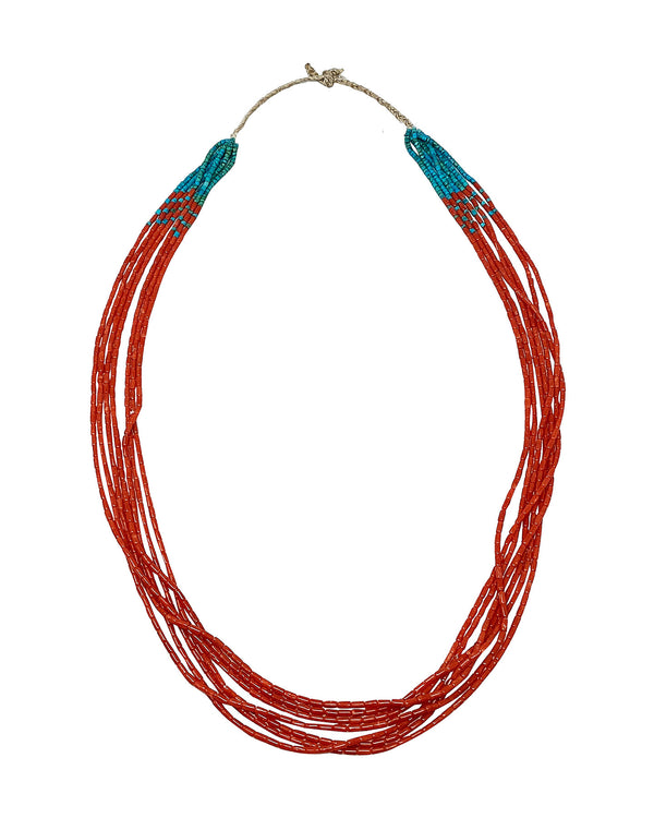 Vintage, Navajo Handmade, Circa 1980s, Necklace, Kingman Turquoise, Mediterranean Coral, 32