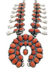 Derrick Gordon, Squash Blossom Necklace, Mediterranean Coral, Navajo Made, 29"