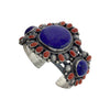 Anthony Skeets, Bracelet, Blue Lapis Lazuli, Coral, Silver, Navajo Made, 6 1/2"
