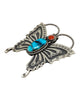 Herman Smith, Pin, Pendant, Red Mountain Turquoise, Coral, Butterfly, Navajo, 2 1/2"