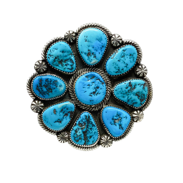 Landon Secatero, Ring, Sleeping Beauty Turquoise, Cluster, Silver, Navajo, 10