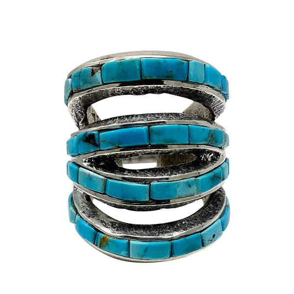 Lester James, Inlay Ring, Kingman Turquoise, Navajo Handmade, 9