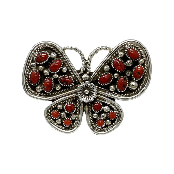 Darlene Begay, Ring, Butterfly, Mediterranean Coral, Navajo Handmade, 9