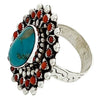 Darlene Begay, Cluster Ring, Coral, Kingman Turquoise, Navajo Made, Adjustable