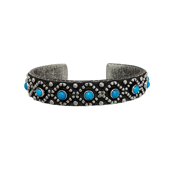 Ernest Rangel, Bracelet, Kingman Turquoise, Diamonds, Navajo Handmade, 6 1/2