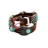Aaron John, Leather Bracelet, Bear Claw, Turquoise, Navajo Handmade, 10 1/4"