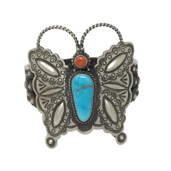 Herman Smith, Bracelet, Butterfly, Turquoise, Spiny Oyster Shell, Navajo, 6 3/8