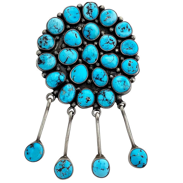 Navajo Handmade, Cluster Pin, Kingman Turquoise, Circa 1990s, BJ, 4 1/8