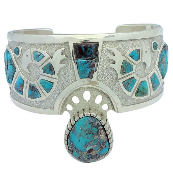 Michael Perry, Bracelet, Bisbee Turquoise, Inlay, Overlay, Navajo Made, 6 1/4
