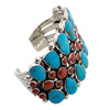 Melvin, Tiffany Jones, Cluster Bracelet, Turquoise, Coral, Navajo, 7 1/4"
