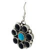 Geraldine James, Dangle Earrings, Black Onyx, Turquoise, Navajo Handmade, 1 3/4"