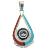 Don Dewa, Pendant, Spinner, Sunface, Turquoise, Coral, Jet, Zuni Made, 2 7/8"