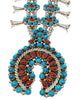 Melvin, Tiffany Jones, Squash Blossom Necklace, Cluster, Turquoise, Coral, 30"