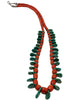 Navajo Bead Necklace, Mediterranean Coral, Emerald Valley Turquoise, 28"