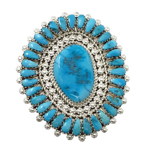 Justin Wilson, Ring, Kingman Turquoise, Cluster, Navajo Handmade, Silver, 9