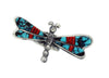 Lester James, Ring, Dragonfly, Turquoise, Coral, Silver, Navajo Handmade, 9