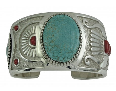 Michael Perry, Bracelet, Number Eight Turquoise, Mediterranean Coral, Navajo, 6 1/8