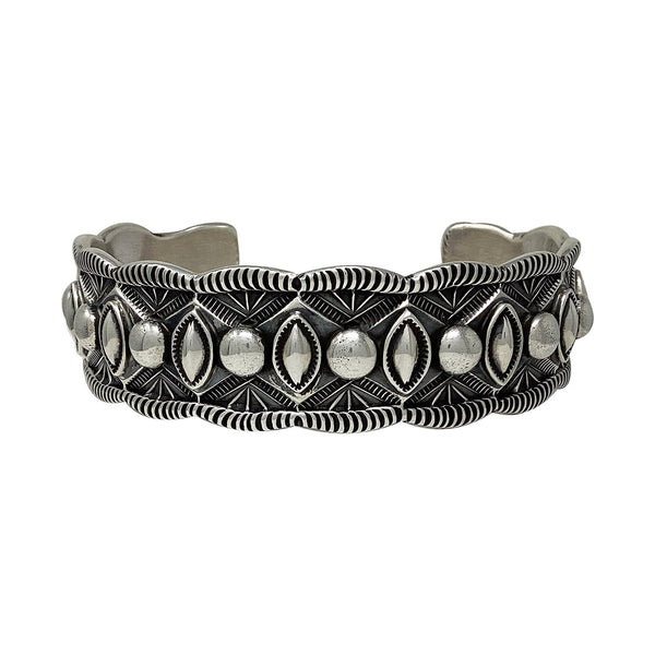 Roland Dixon, Bracelet, Silver Buttons, Stamping, Navajo Handmade, 7 1/4