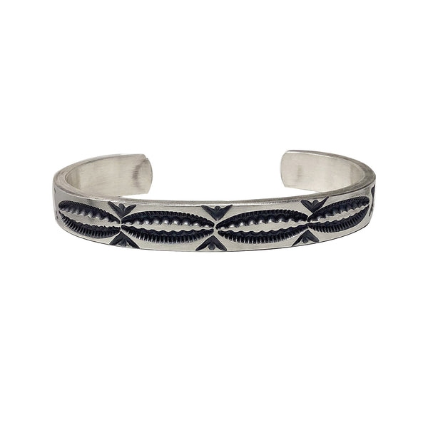Jerrold Tahe, Bracelet, Sterling Silver, Stamped, Thick, Navajo Made, 7 1/2