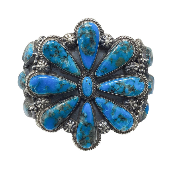 Anthony Skeets, Bracelet, Kingman Turquoise Cluster, Navajo Handmade, 6 1/2