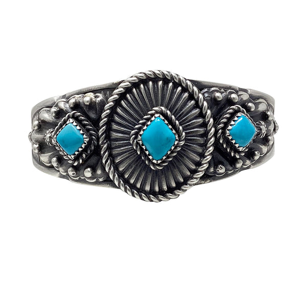 Andrew Gordon, Bracelet, Kingman Turquoise, Stamping, Navajo Handmade, 6 1/2