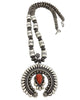 Thomas Jim, Necklace, Mediterranean Coral, Silver Beads, Navajo Handmade, 24"