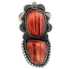 Tia Long, Ring, Red Spiny Oyster Shell, Silver, Navajo Handmade, Adjustable
