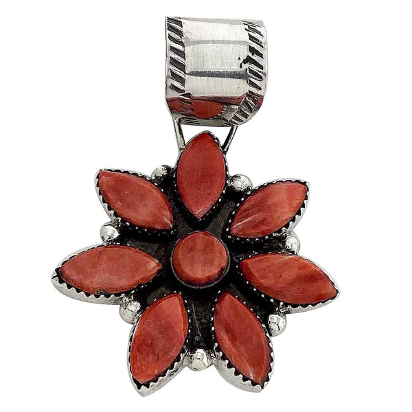Selena Warner, Blossom Pendant, Red Spiny Oyster Shell, Navajo Handmade, 2 1/8