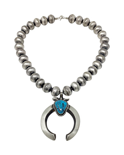Chris Hale, Necklace, Handmade Beads, Kingman Web Turquoise, Navajo, 16