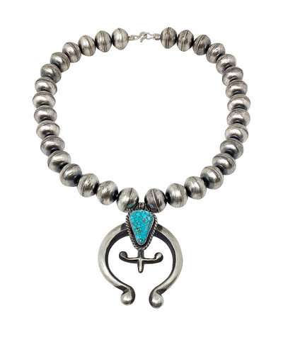 Chris Hale, Necklace, Handmade Beads, Kingman Turquoise, Navajo, 16