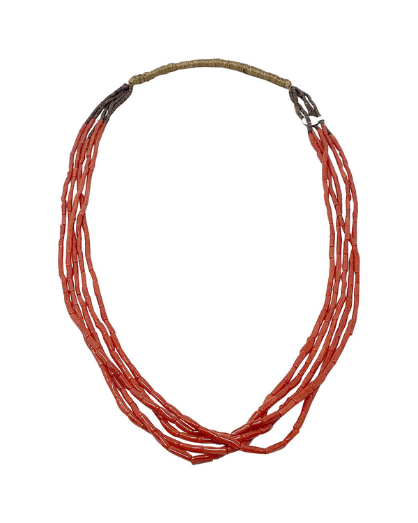 Vintage, 1980s, Five Strand, Necklace, Mediterranean Coral, Navajo Handmade, 32