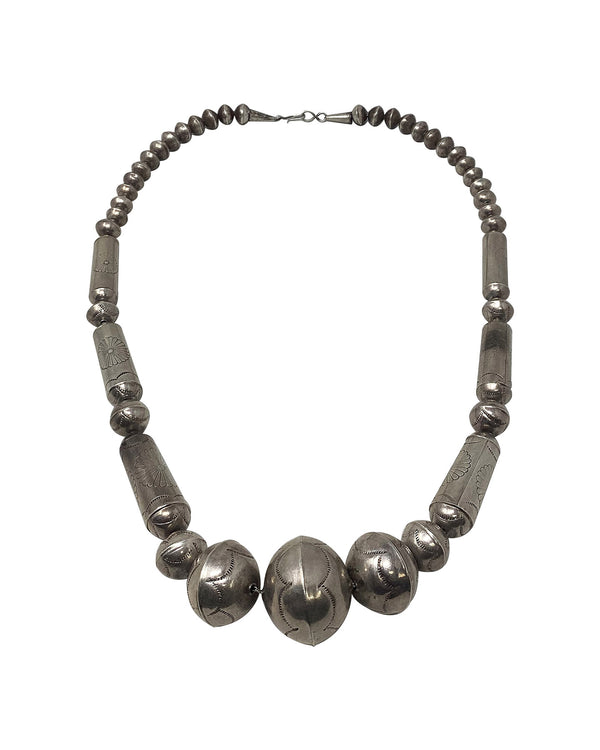Vintage, Necklace, Navajo Pearls, Sterling Silver, Navajo, Circa 1970s, 27
