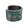 Lester James, Bracelet, Tufa Cast, Turquoise, Coral, Navajo Handmade, 6 1/4"
