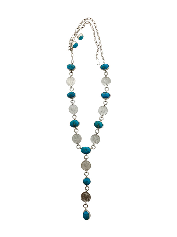 James McCabe, Necklace, Earrings Mercury Dimes, Turquoise, Navajo Handmade, 26
