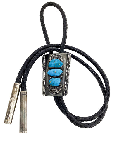 Oscar Alexius, Bolo, Old Style, Blue Gem Turquoise, Silver, Navajo Made, 21