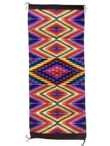 Kaylsey Sorrell,  Eye Dazzler Design,  Navajo Handwoven Rug, 56” x 23 1/2”
