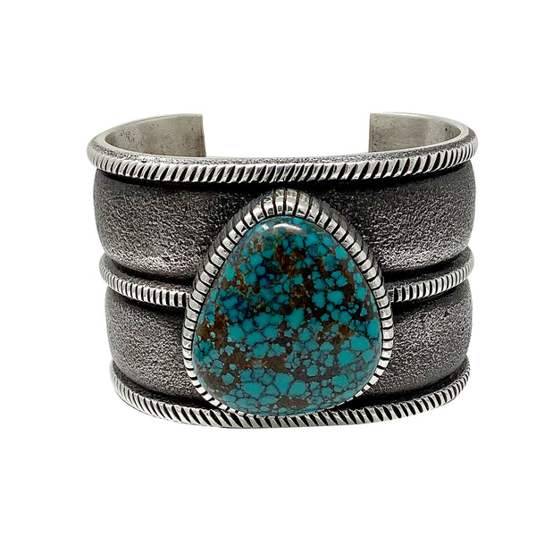 Aaron Anderson, Bracelet, Tufa Cast, China Mountain Turquoise, Navajo Made, 7 1/2