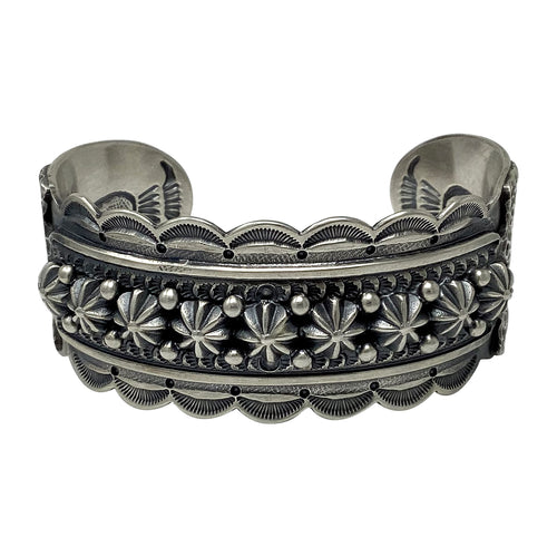 Roland Dixon, Bracelet, Silver Buttons, Stamping, Navajo Handmade, 7 1/4