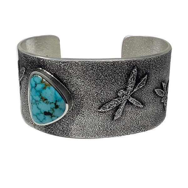 Kelsey Jimmie, Bracelet, Dragonfly Design, Kingman Turquoise, Navajo, 6 1/4