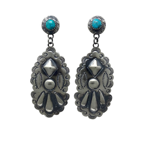 Gabrielle Yazzie, Earrings, Stamp, Pop-out, Kingman Turquoise, 2 3/4