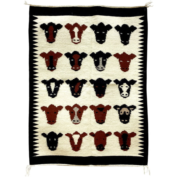 Wenora Joe, Cow Pictorial Rug, Navajo Handwoven, 33