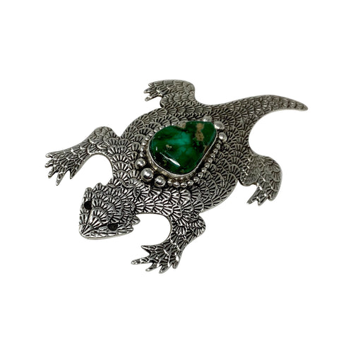 Lee Charley, Pin, Pendant, Emerald Valley Turquoise, Horned Toad, Navajo, 3