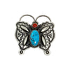 Herman Smith, Pin, Pendant, Kingman Turquoise, Coral, Butterfly, Navajo, 2 1/4"