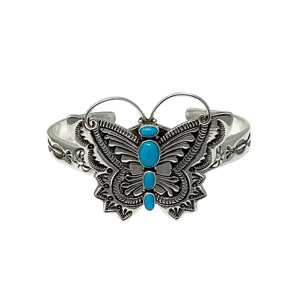 Lee Charley, Butterfly, Kingman Turquoise, Bracelet, Navajo, 6 3/4