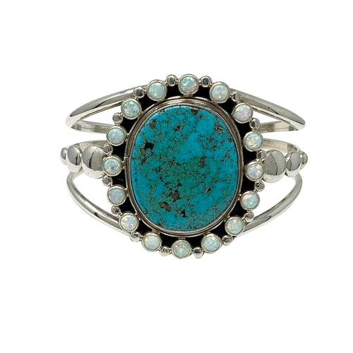 Verdy Jake, Bracelet, Kingman Turquoise, Opal, Cluster, Navajo Made, 6 3/4