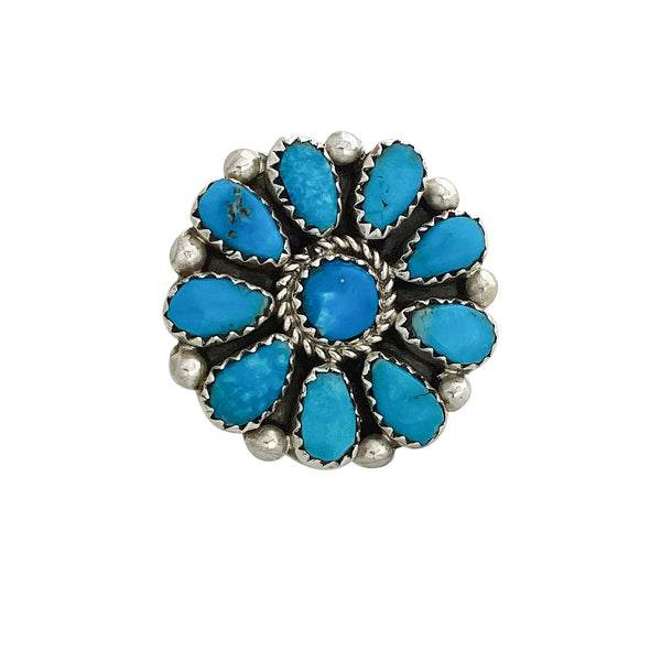 Eunise Wilson, Ring, Kingman Turquoise, Cluster, Navajo, Silver, 7 1/2