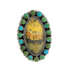 Geraldine James, Ring, Bumble Bee Jasper, Royston Turquoise, Navajo, 8 3/4"