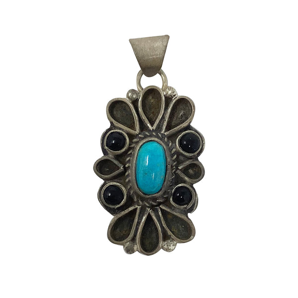 Marcella James, Pendant, Turquoise, Black Onyx, Navajo Handmade, 1 5/8