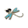 Zuni Handmade Pin, Pendant, Dragonfly, Turquoise, Jet, Opal, Signed JE, 1 1/2"